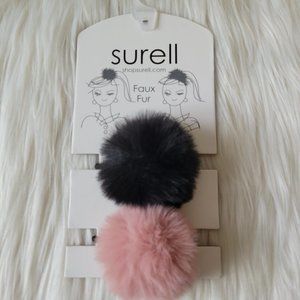 Surell Faux Fur Pom Pom Hair Ties